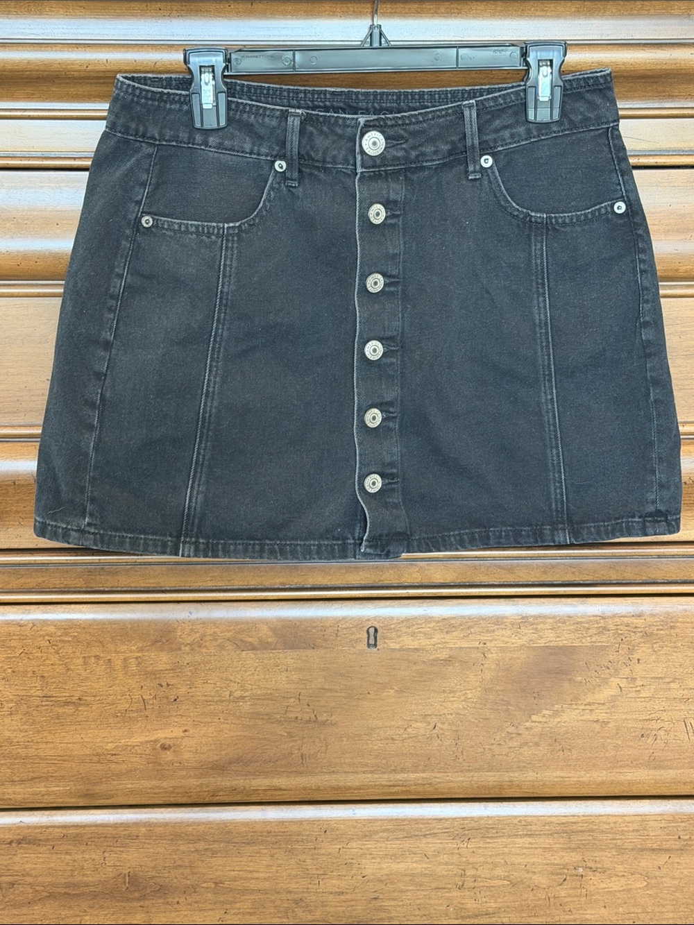 American Eagle Black Button-Front Denim Mini Skirt size 10